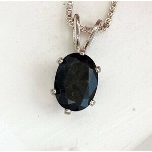 Black Onyx Box Style Chain Sterling Silver 925 Vintage Pendant Necklace - 18"